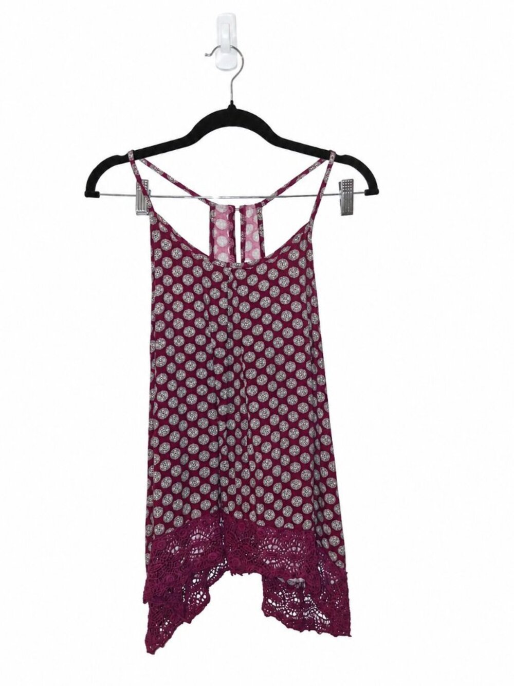 Mossimo Women’s Large Burgundy Floral Crochet Hem Boho Tank Top